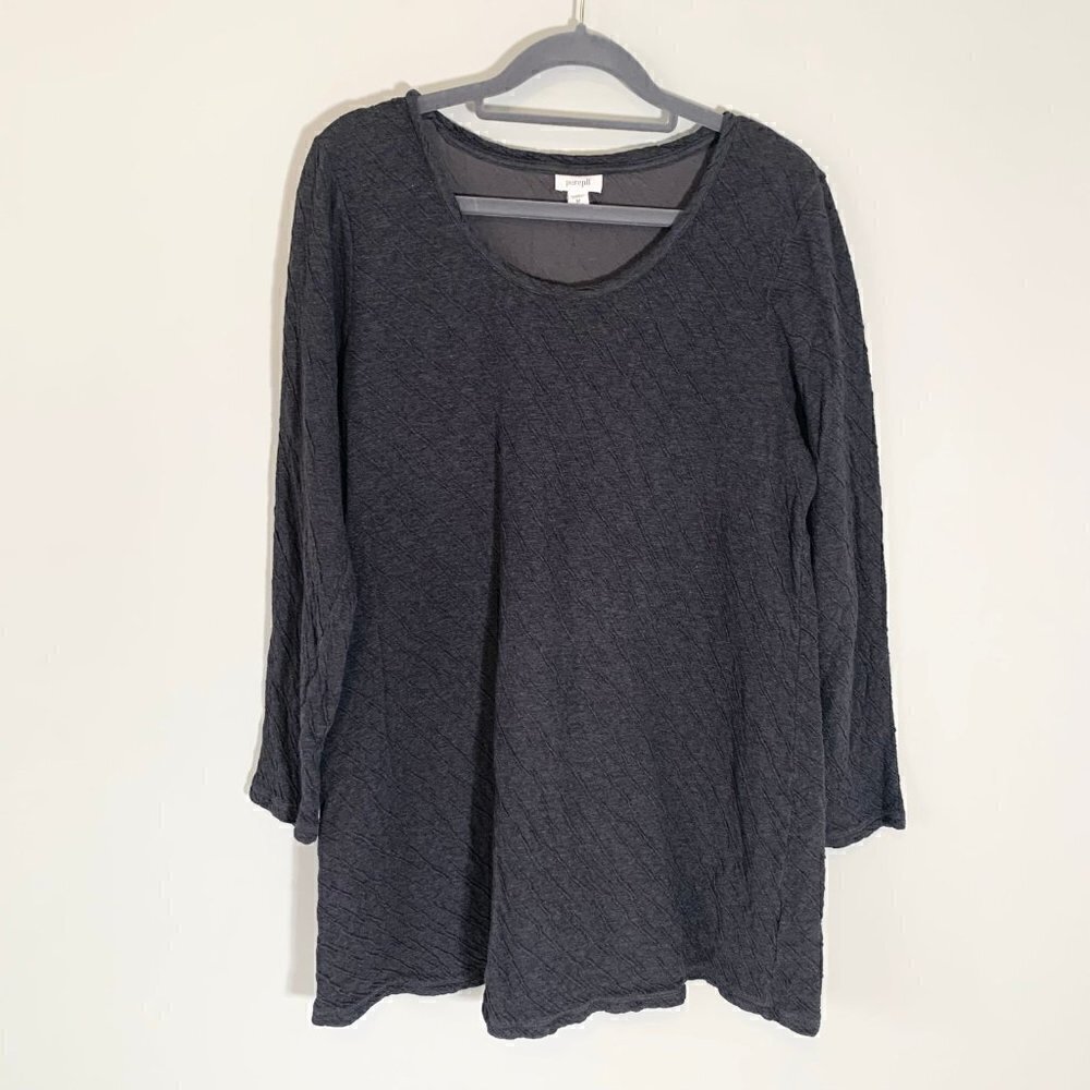 Pure Jill J. Jill Gray Textured Cotton Long Sleeve Tunic Top Medium Petite MP - Picture 1 of 7